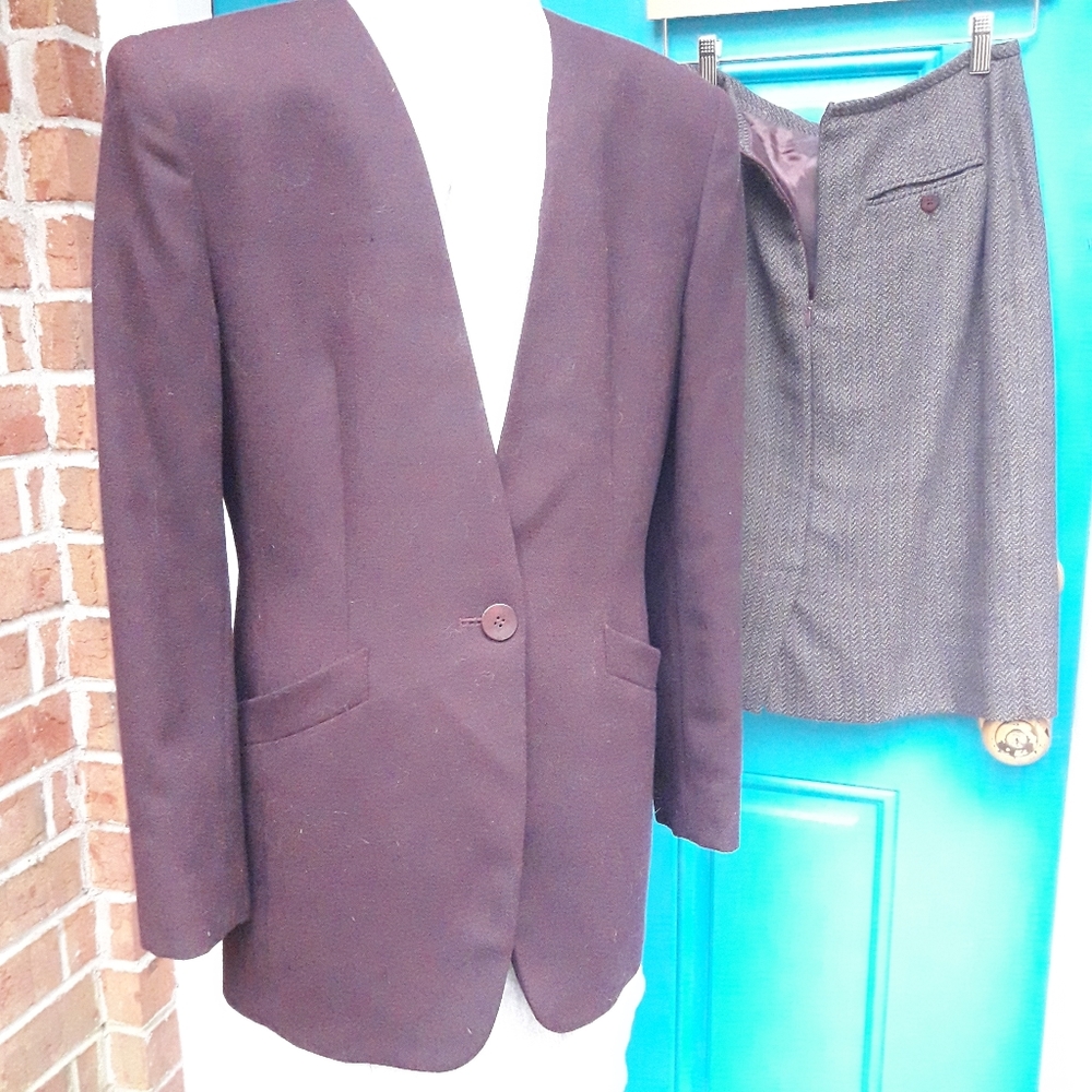 Wool Blazer Jacket Burgundy Wine 1 Button Suit